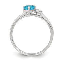 Sterling Silver Rhodium-plated Polished Blue Topaz and Diamond Ring