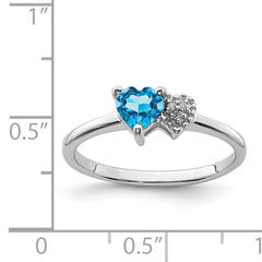 Sterling Silver Rhodium-plated Polished Blue Topaz and Diamond Ring