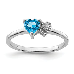 Sterling Silver Rhodium-plated Polished Blue Topaz and Diamond Ring