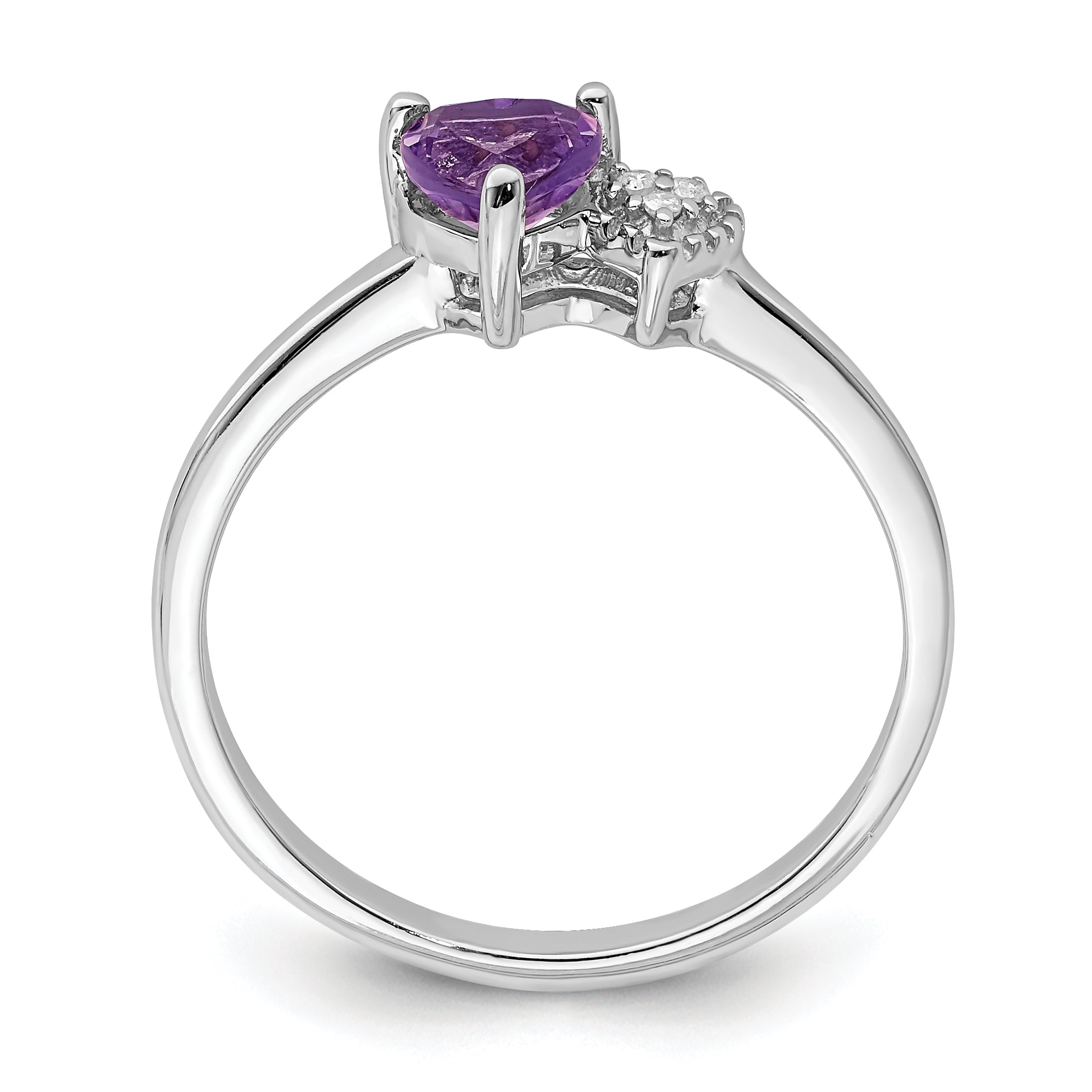 Sterling Silver Rhodium-plated Polished Amethyst and Diamond Ring