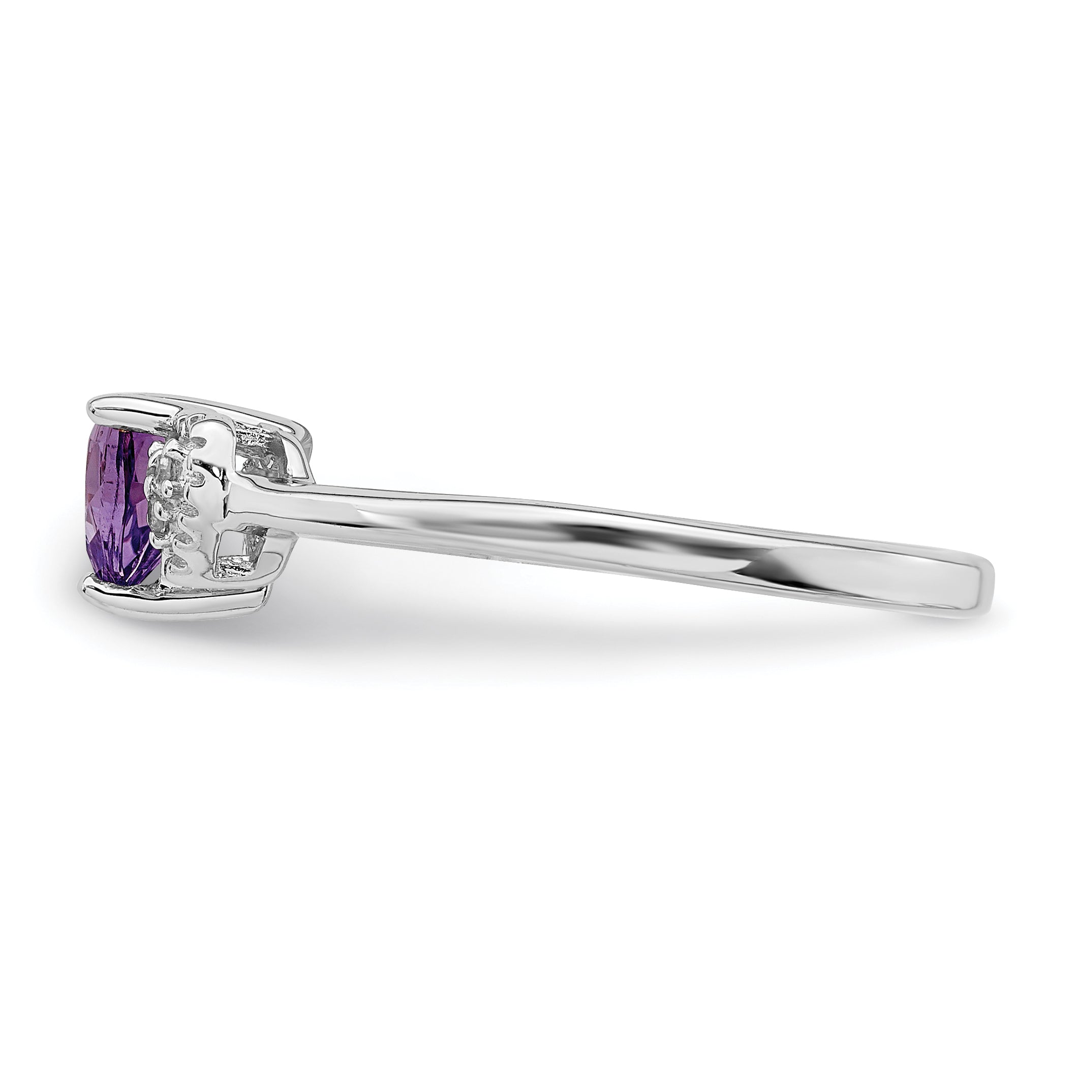 Sterling Silver Rhodium-plated Polished Amethyst and Diamond Ring