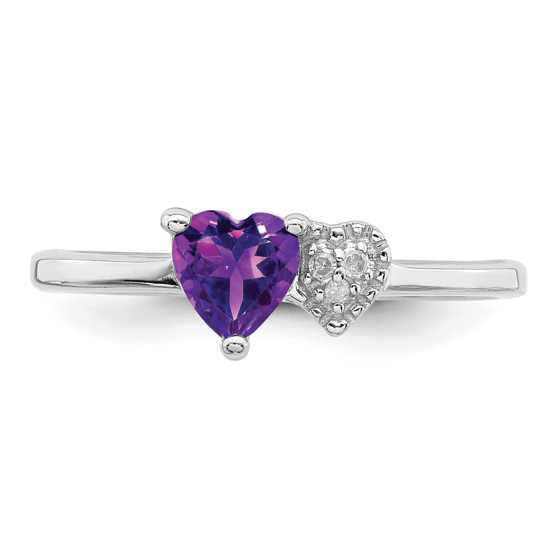 Sterling Silver Rhodium-plated Polished Amethyst and Diamond Ring