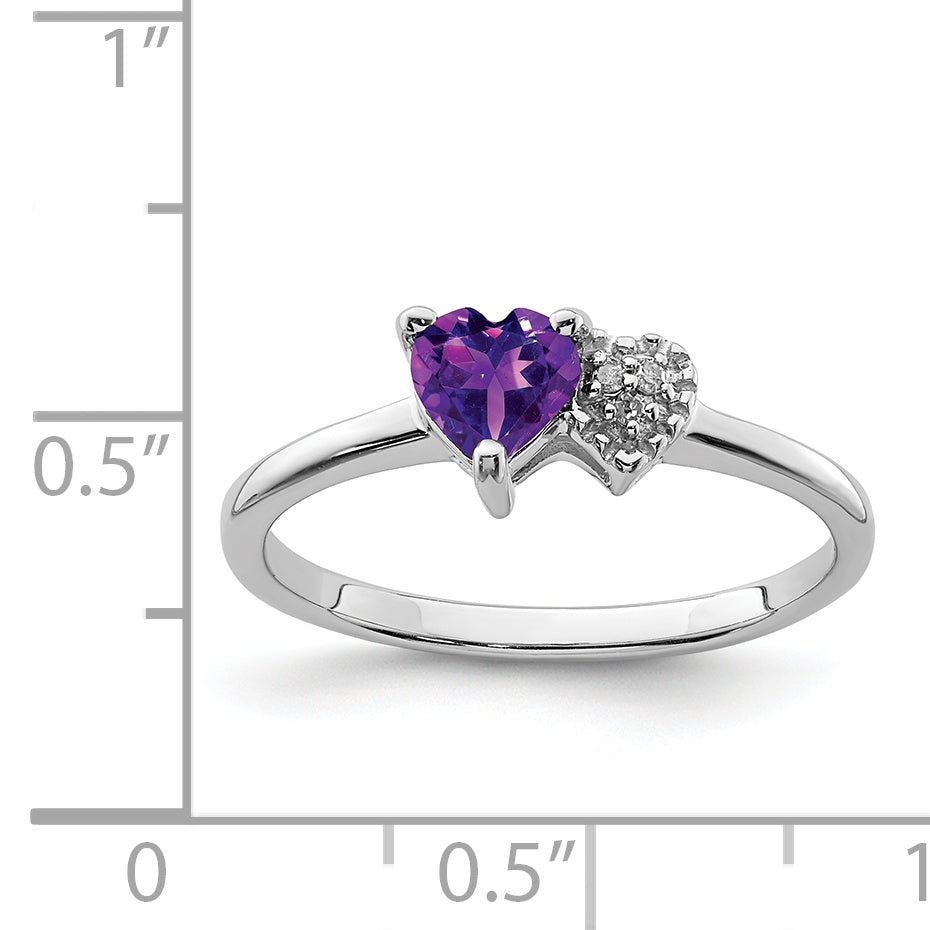 Sterling Silver Rhodium-plated Polished Amethyst and Diamond Ring