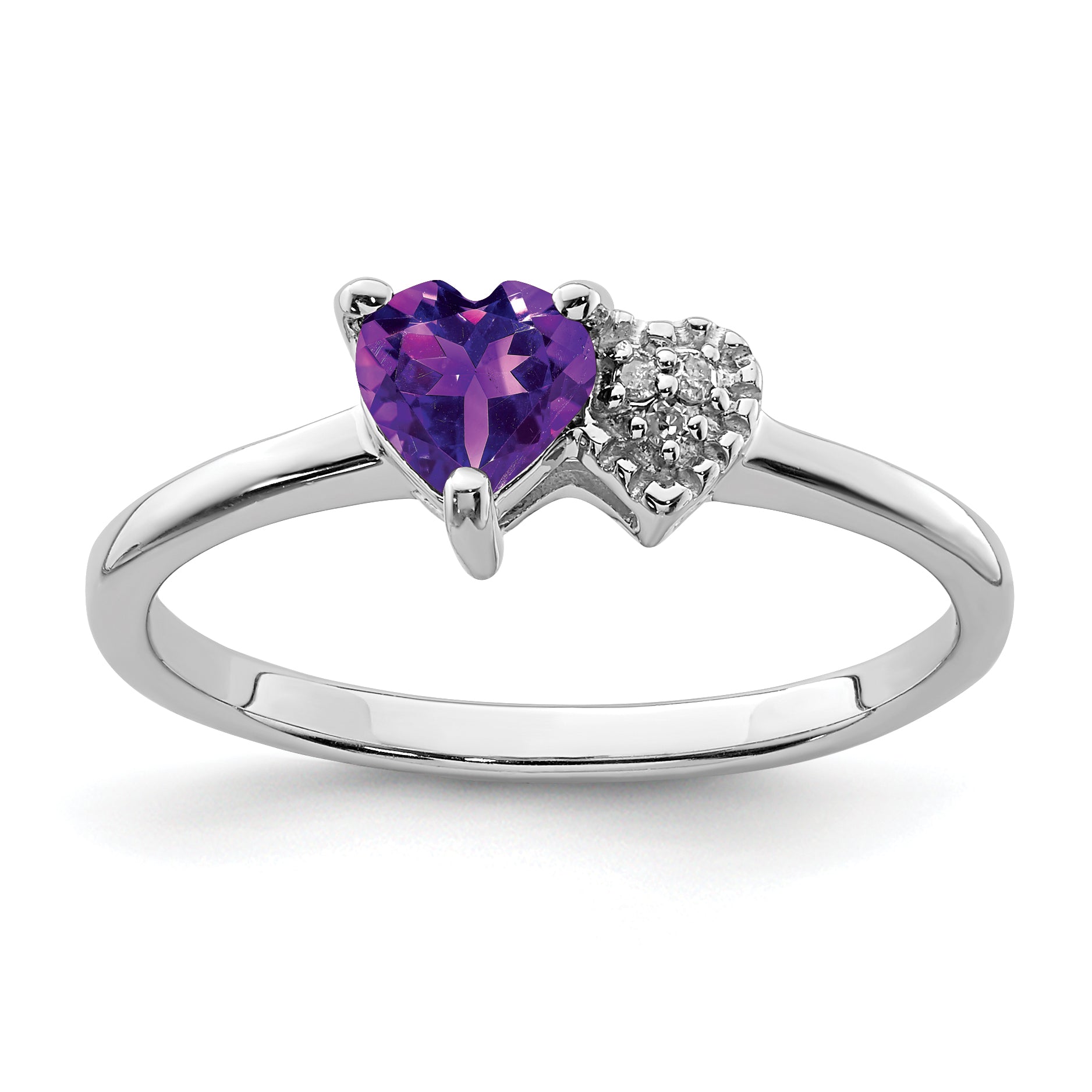 Sterling Silver Rhodium-plated Polished Amethyst and Diamond Ring