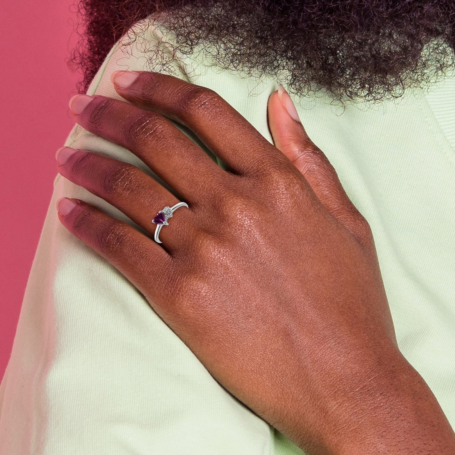 Sterling Silver Rhodium-plated Rhodolite Garnet and Diamond Ring