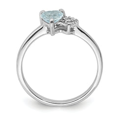 Sterling Silver Rhodium-plated Polished Aquamarine and Diamond Ring