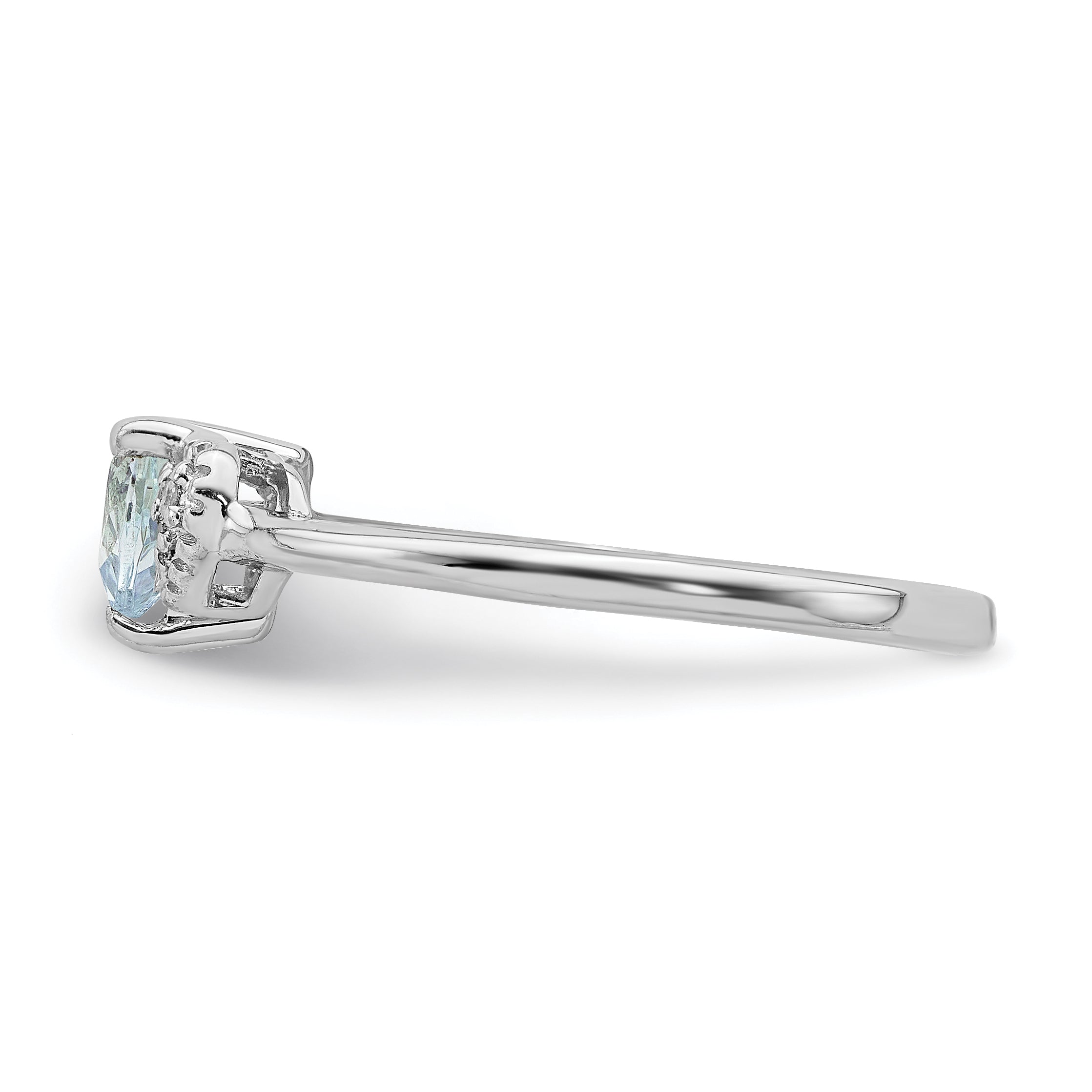 Sterling Silver Rhodium-plated Polished Aquamarine and Diamond Ring