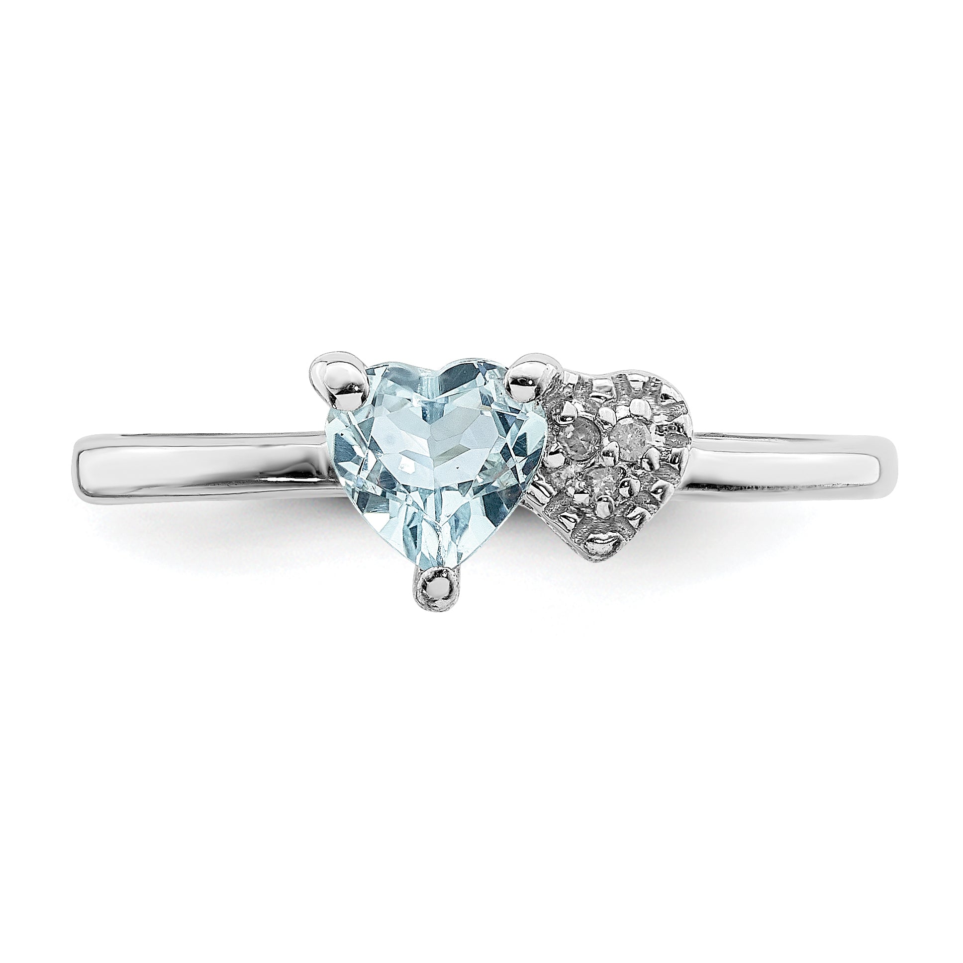 Sterling Silver Rhodium-plated Polished Aquamarine and Diamond Ring