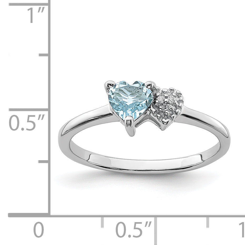 Sterling Silver Rhodium-plated Polished Aquamarine and Diamond Ring