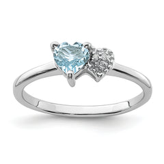 Sterling Silver Rhodium-plated Polished Aquamarine and Diamond Ring