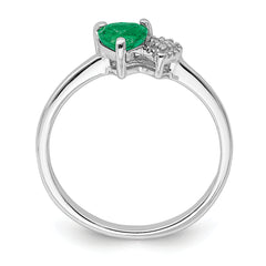 Sterling Silver Rhodium-plated Created Emerald and Diamond Ring