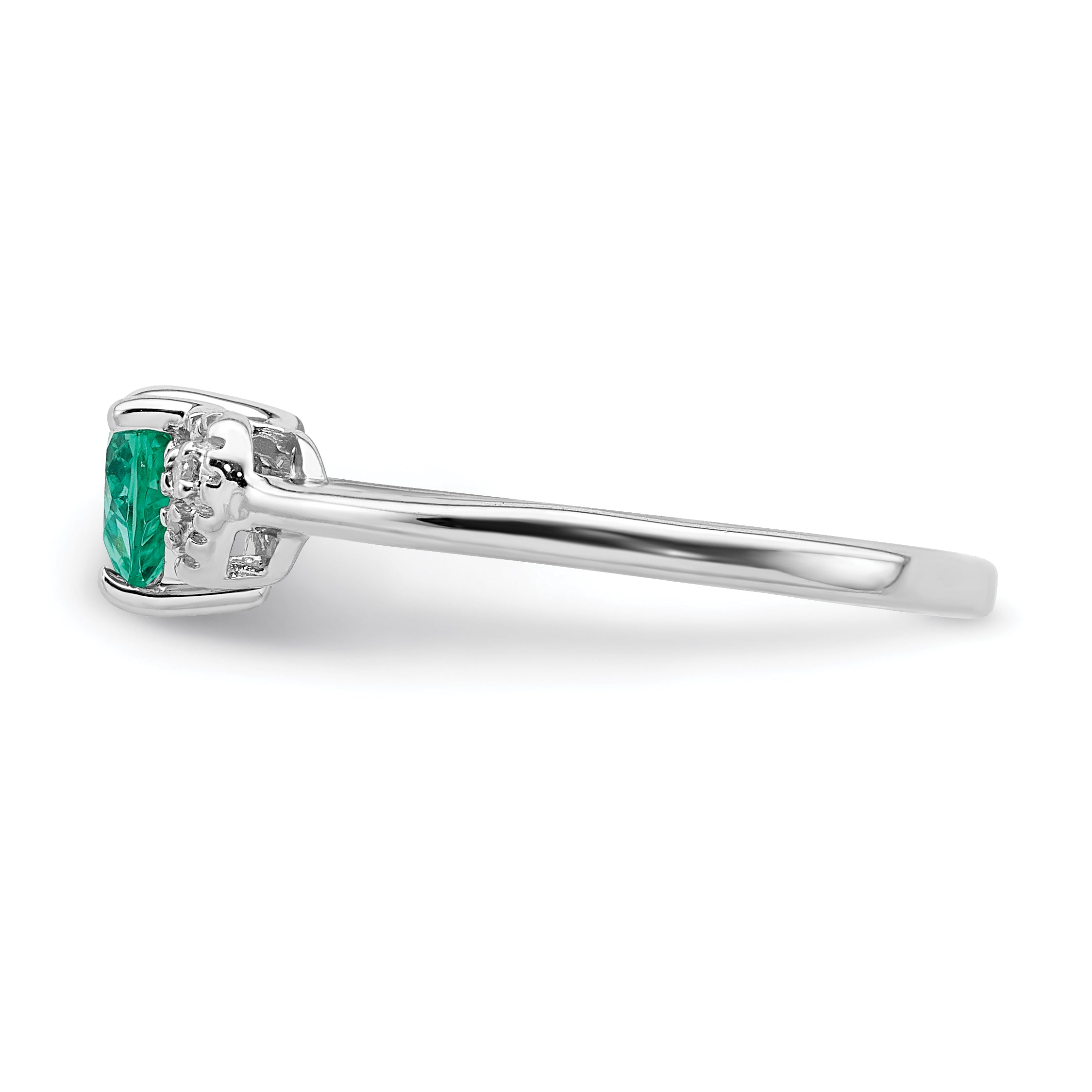 Sterling Silver Rhodium-plated Created Emerald and Diamond Ring