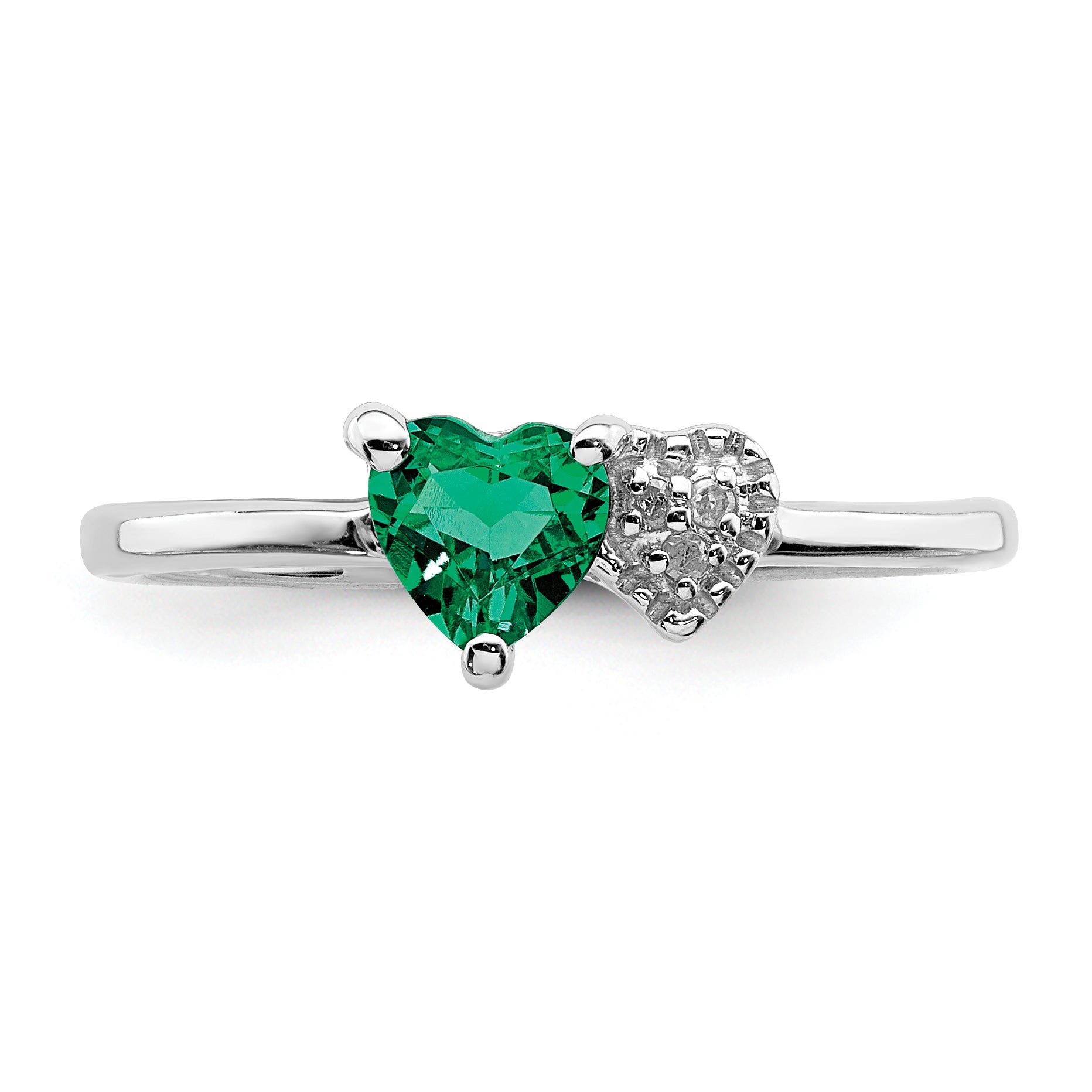 Sterling Silver Rhodium-plated Created Emerald and Diamond Ring