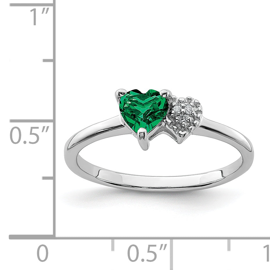 Sterling Silver Rhodium-plated Created Emerald and Diamond Ring