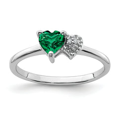 Sterling Silver Rhodium-plated Created Emerald and Diamond Ring