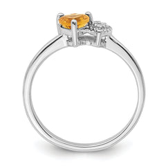 Sterling Silver Rhodium-plated Polished Citrine and Diamond Ring