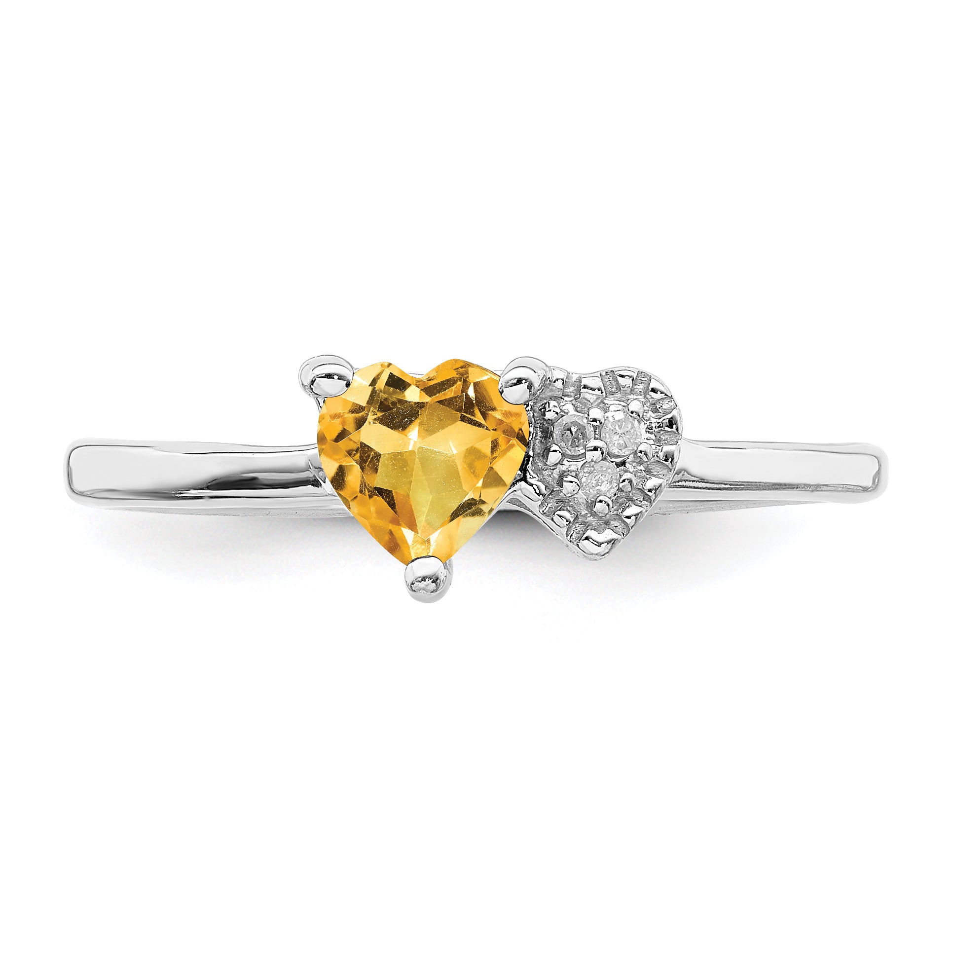 Sterling Silver Rhodium-plated Polished Citrine and Diamond Ring