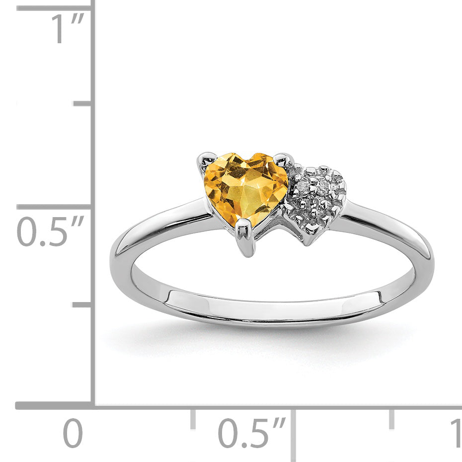 Sterling Silver Rhodium-plated Polished Citrine and Diamond Ring