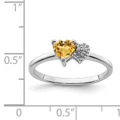 Sterling Silver Rhodium-plated Polished Citrine and Diamond Ring