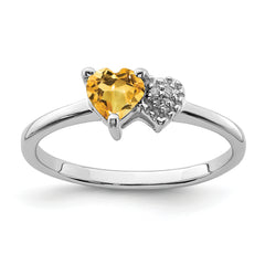 Sterling Silver Rhodium-plated Polished Citrine and Diamond Ring