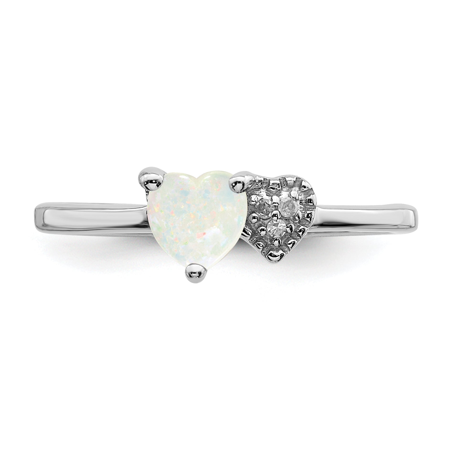 Sterling Silver Rhodium-plated Lab Created Opal and Diamond Ring