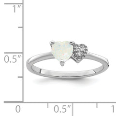 Sterling Silver Rhodium-plated Lab Created Opal and Diamond Ring