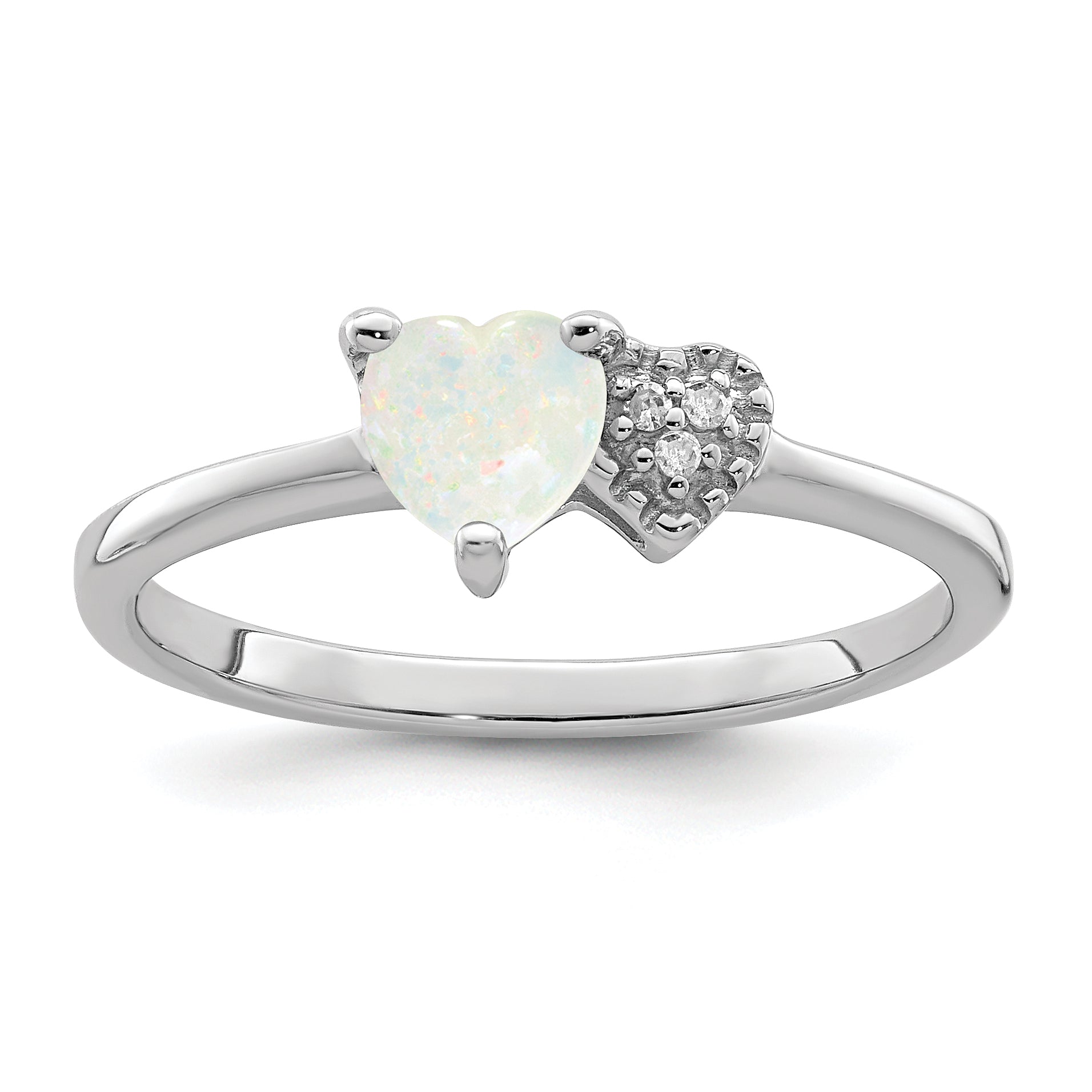 Sterling Silver Rhodium-plated Lab Created Opal and Diamond Ring