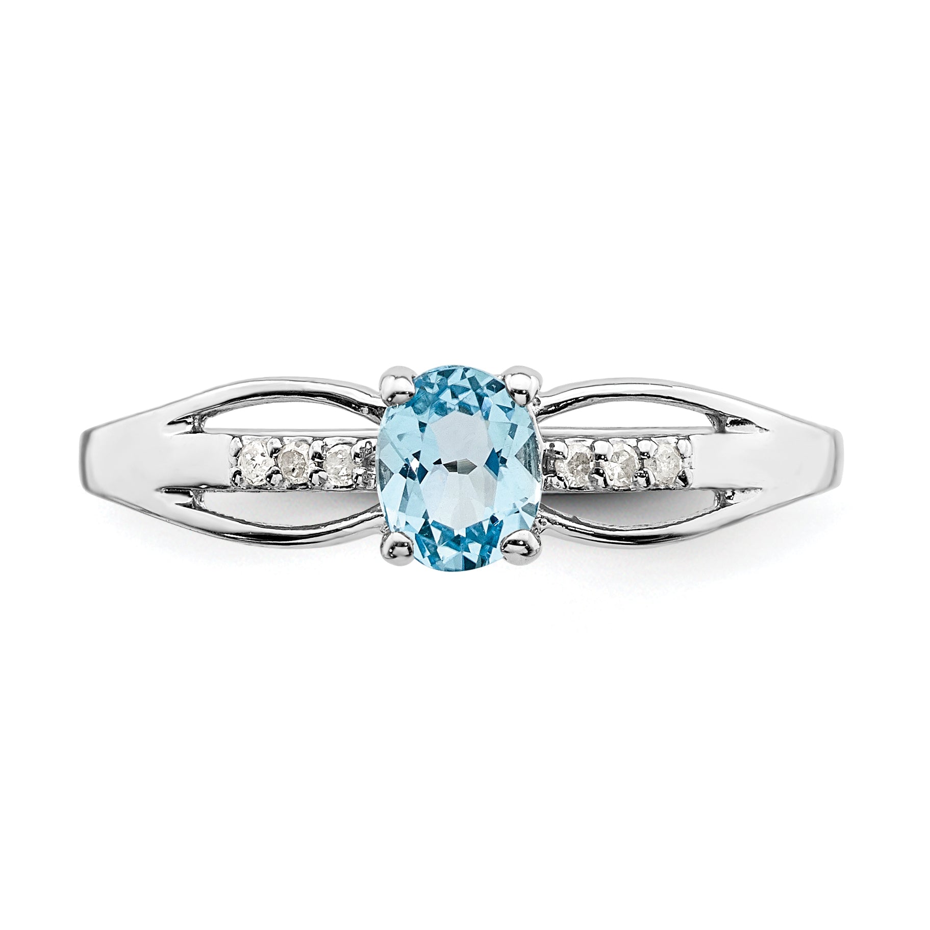 Sterling Silver Rhod-plated Diamond Light Swiss Blue Topaz Ring