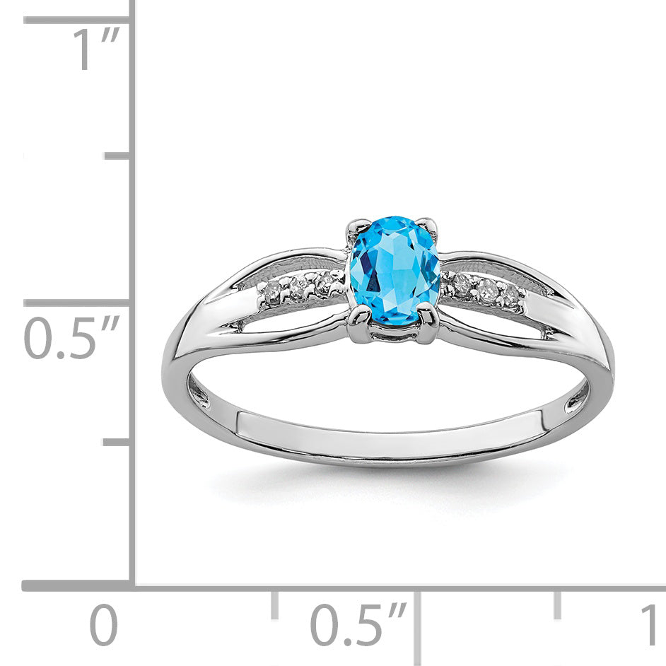 Sterling Silver Rhod-plated Diamond Light Swiss Blue Topaz Ring