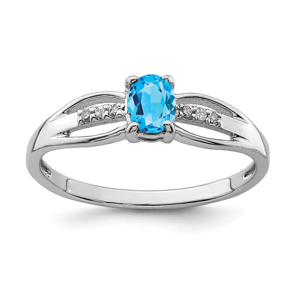 Sterling Silver Rhod-plated Diamond Light Swiss Blue Topaz Ring