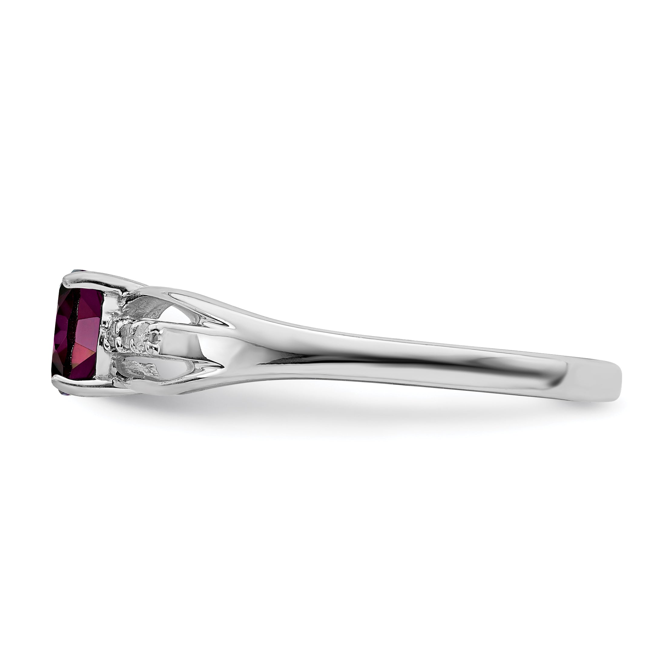 Sterling Silver Rhod-plated Diamond Rhodolite Garnet Ring