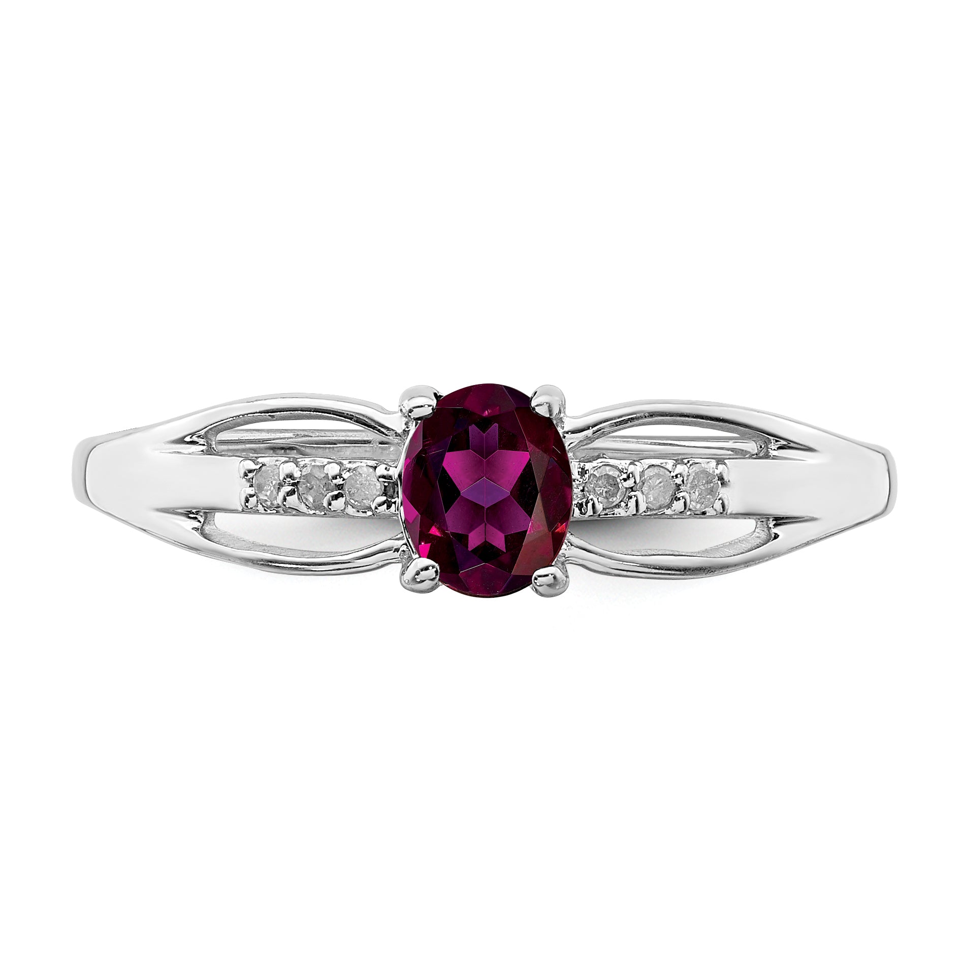 Sterling Silver Rhod-plated Diamond Rhodolite Garnet Ring