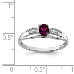 Sterling Silver Rhod-plated Diamond Rhodolite Garnet Ring