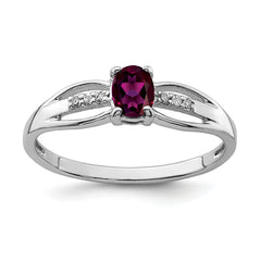 Sterling Silver Rhod-plated Diamond Rhodolite Garnet Ring