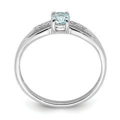 Sterling Silver Rhod-plated Diamond Aquamarine Ring