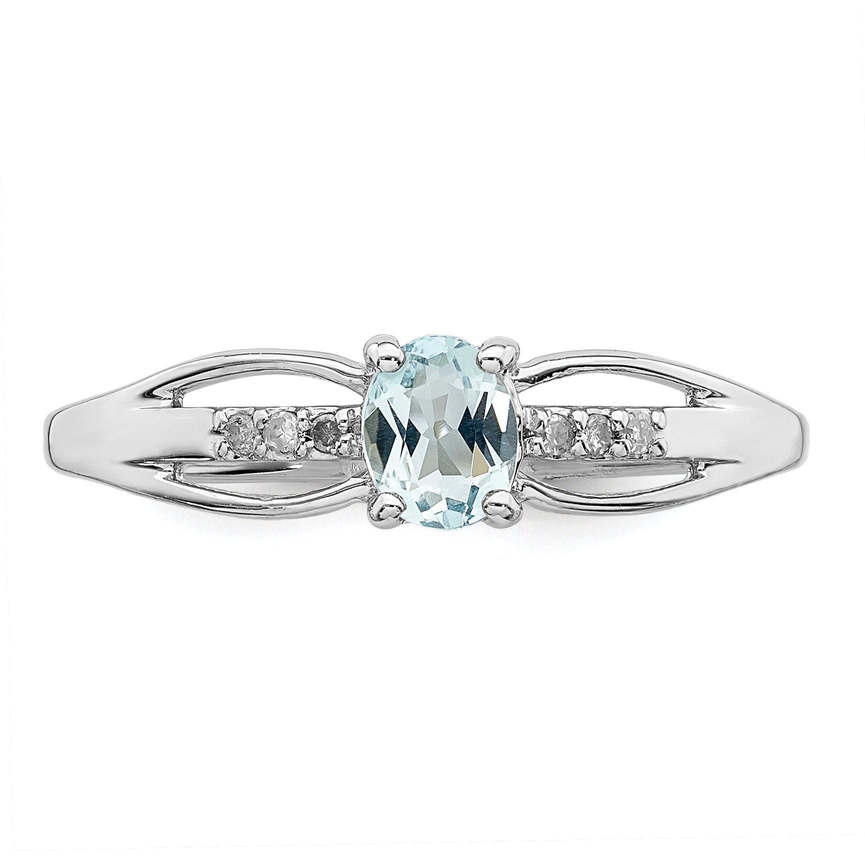 Sterling Silver Rhod-plated Diamond Aquamarine Ring