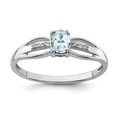 Sterling Silver Rhod-plated Diamond Aquamarine Ring