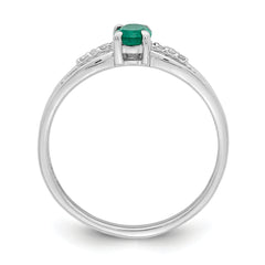 Sterling Silver Rhod-plated Diamond Created Emerald Ring