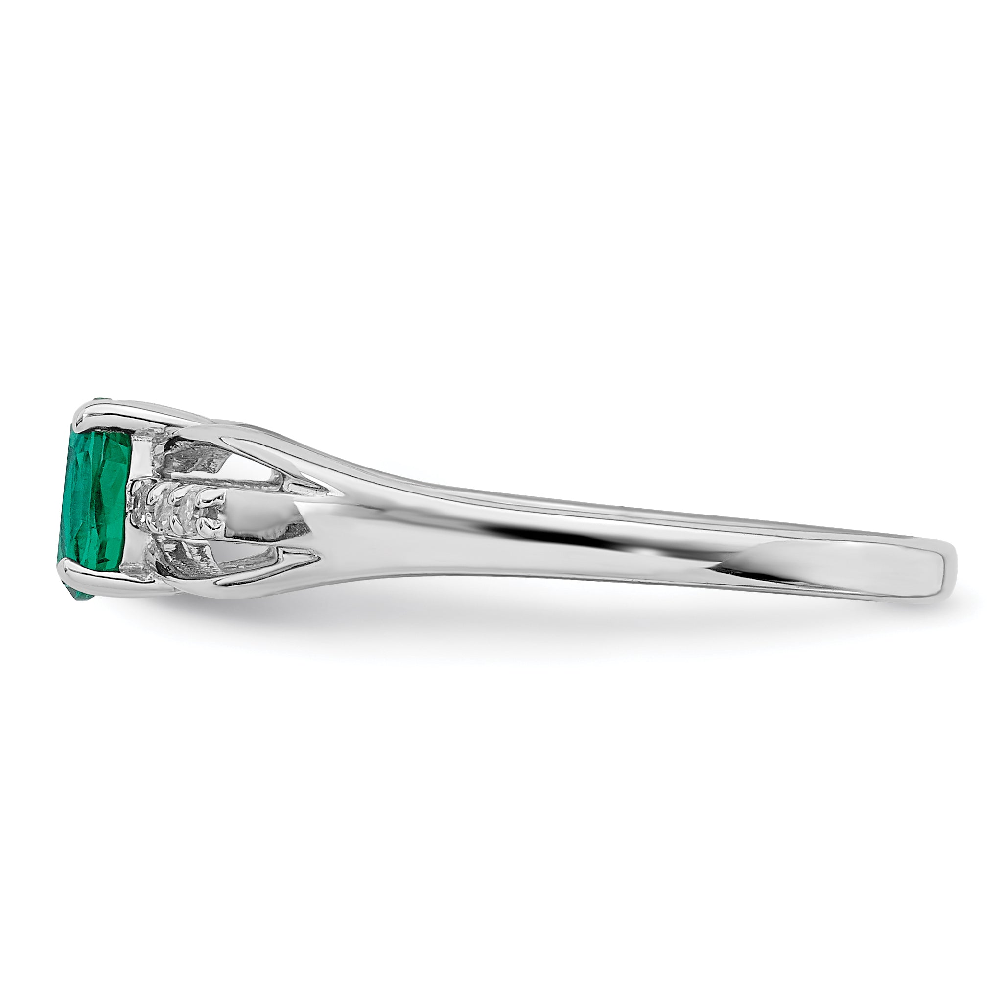 Sterling Silver Rhod-plated Diamond Created Emerald Ring