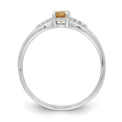 Sterling Silver Rhod-plated Diamond Citrine Ring