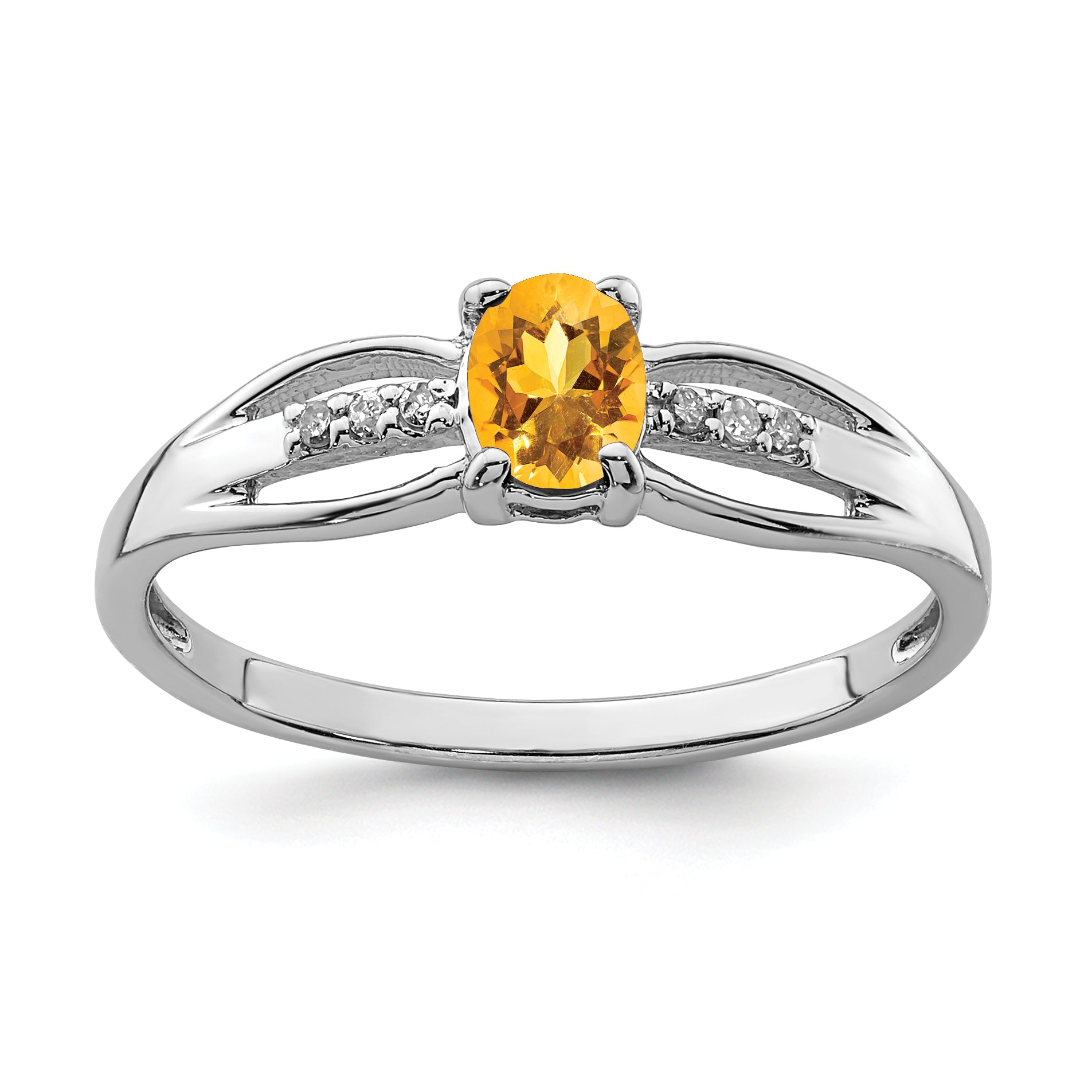 Sterling Silver Rhod-plated Diamond Citrine Ring