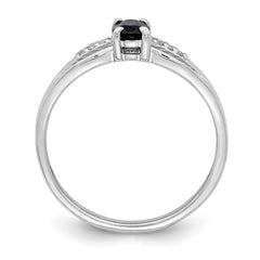 Sterling Silver Rhod-plated Diamond Created Sapphire Ring