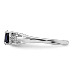 Sterling Silver Rhod-plated Diamond Created Sapphire Ring