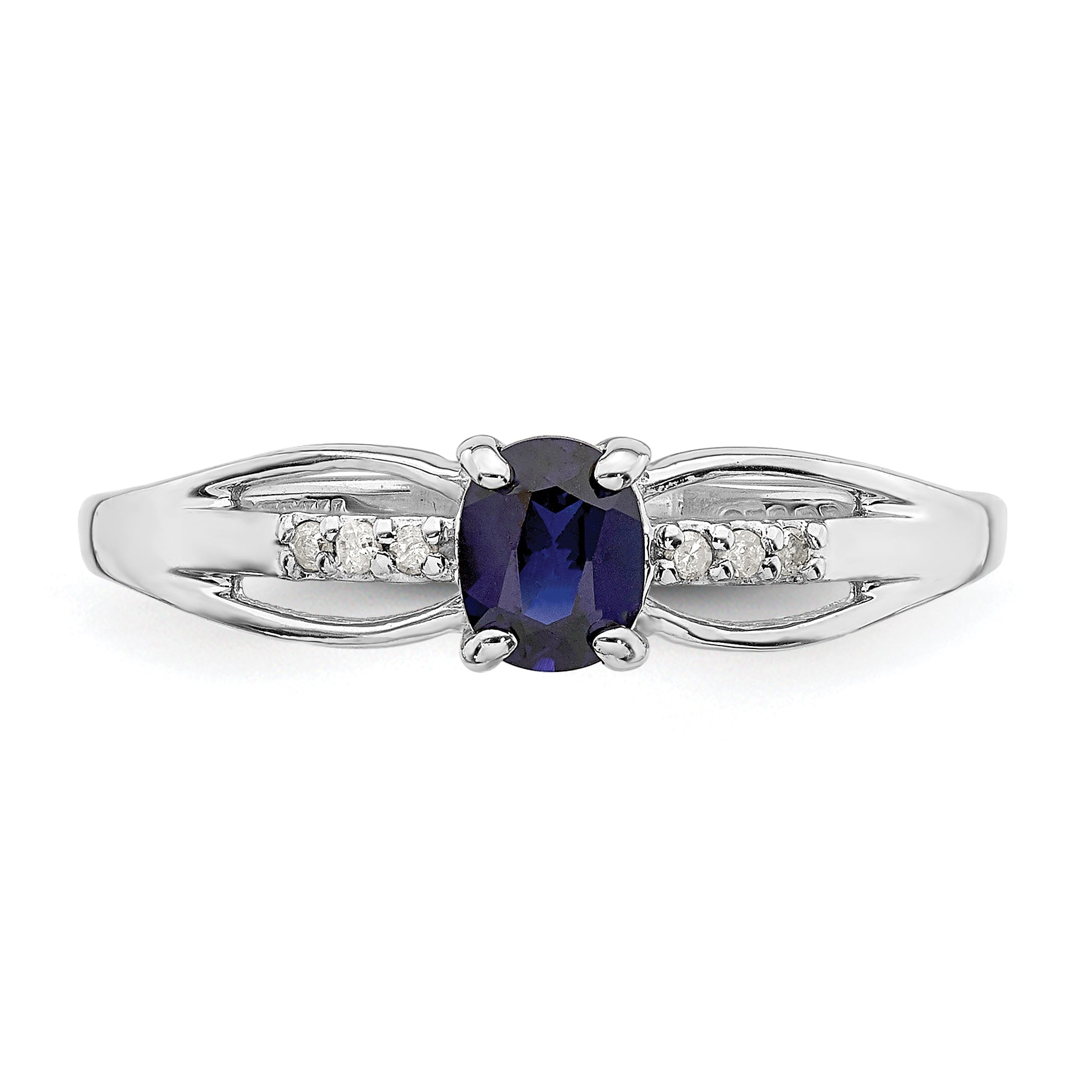 Sterling Silver Rhod-plated Diamond Created Sapphire Ring