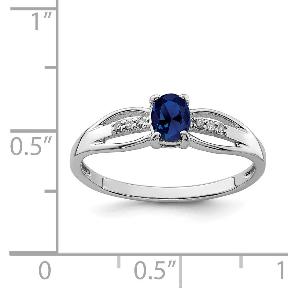 Sterling Silver Rhod-plated Diamond Created Sapphire Ring