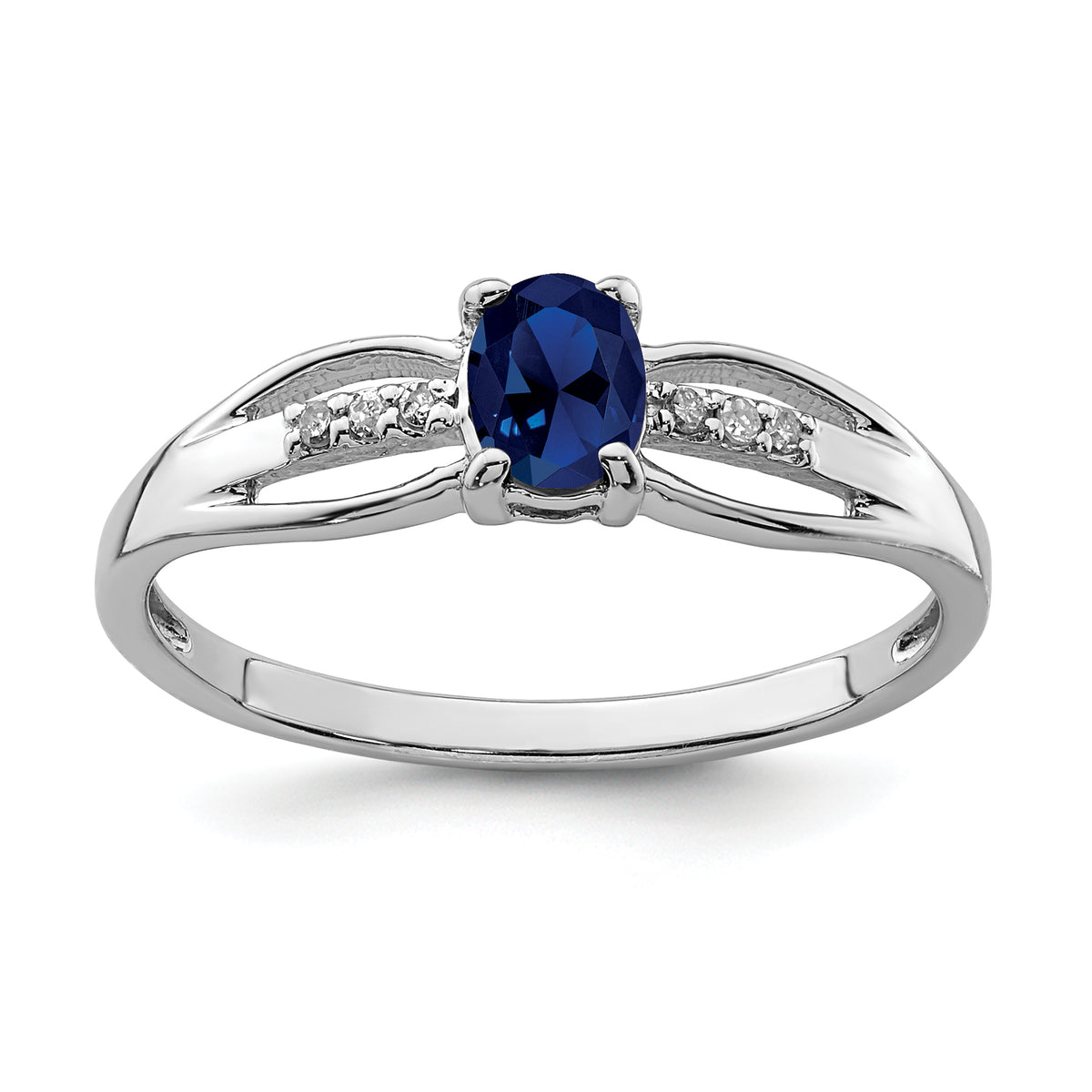 Sterling Silver Rhod-plated Diamond Created Sapphire Ring