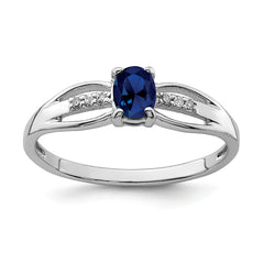 Sterling Silver Rhod-plated Diamond Created Sapphire Ring