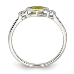 Sterling Silver Rhodium-plated Polished Peridot and White Topaz Ring