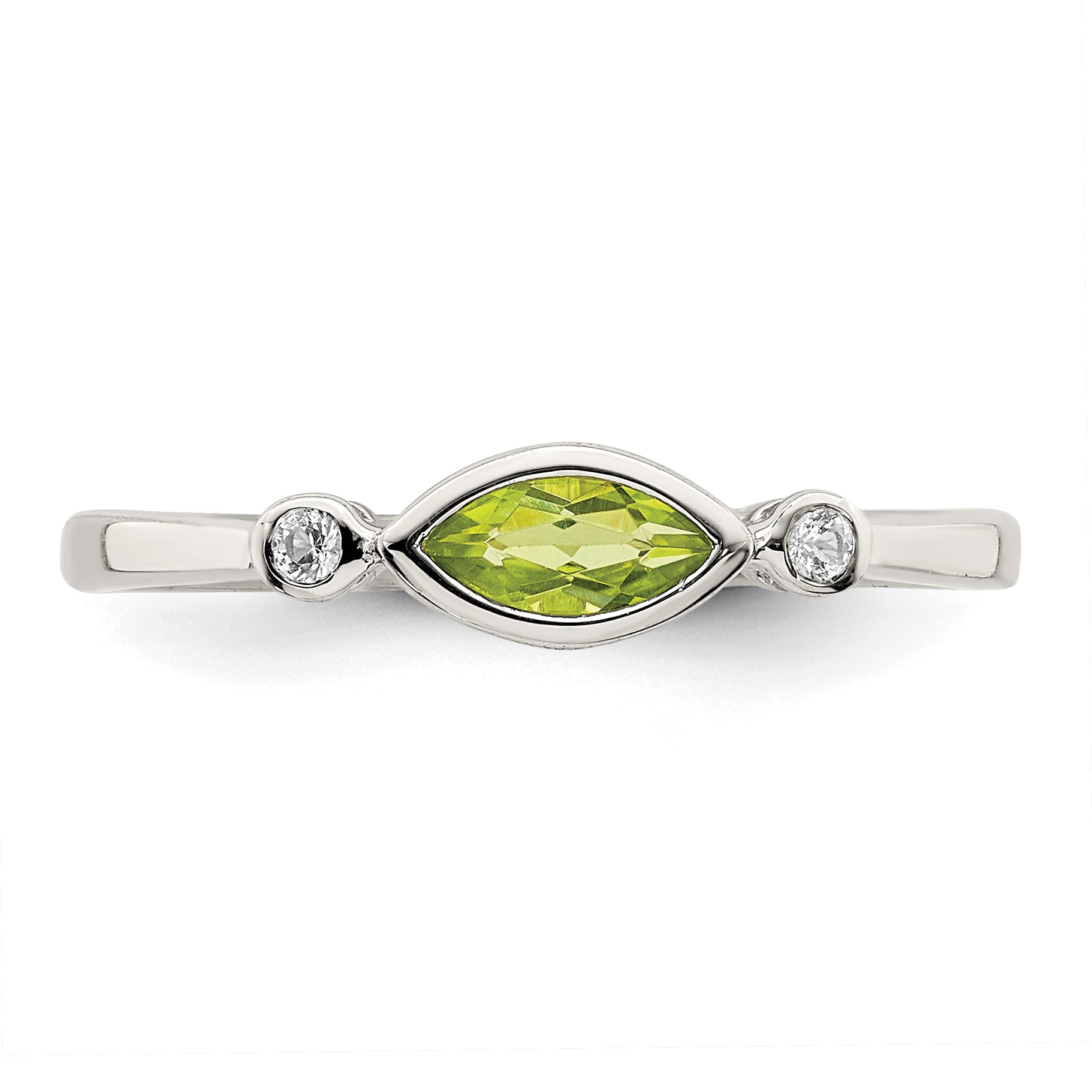 Sterling Silver Rhodium-plated Polished Peridot and White Topaz Ring