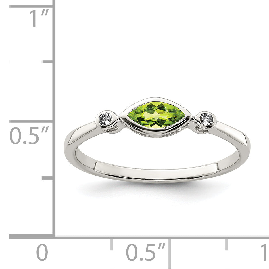 Sterling Silver Rhodium-plated Polished Peridot and White Topaz Ring